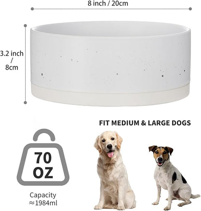 Oslo Ceramic Dog Bowl - 8'' Dog Food Water Bowl for Medium and Large Dogs, Heavy Duty Non-Slip Dog Dish, Modern Scandi-Style Stoneware Pet Feeder Bowl, Dishwasher Safe (70Oz, White)