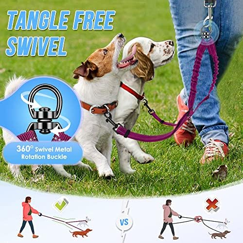 AUTOWT Double Dog Leash, No Tangle 360°Swivel Rotation Reflective Lead Attachment Adjustable Length Dual Two Dogs Lead Splitter, Comfortable Shock Absorbing Walking Training for 2 Dogs - Image 6