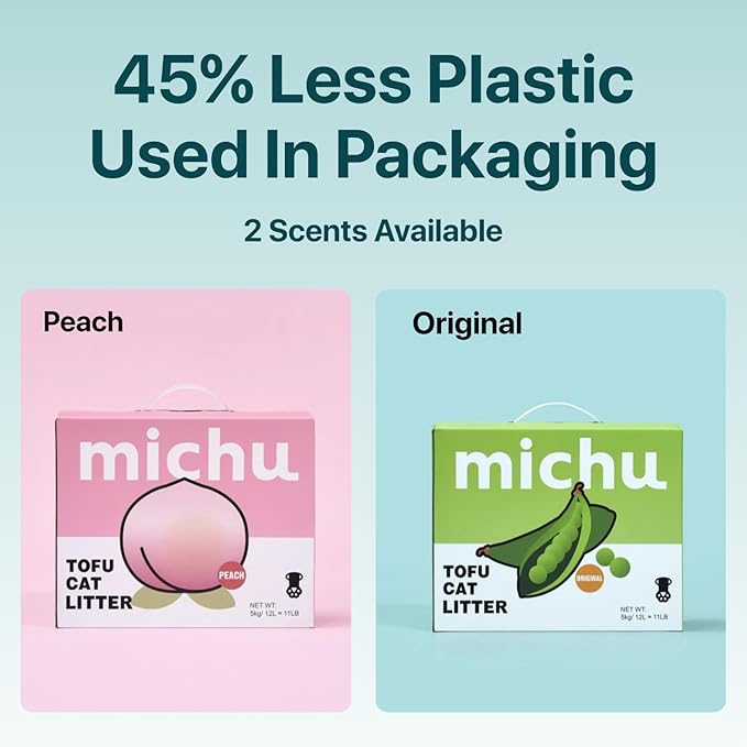 Michu Tofu Cat Litter Gen3 – 100% Natural & Biodegradable Clumping Formula, Fast-Clumping, Odor-Control, Flushable, Low-Tracking, Dust-Free – Value Box, 1 Box=11 lb, Original