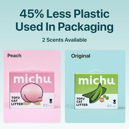 Michu Tofu Cat Litter Gen3 – 100% Natural & Biodegradable Clumping Formula, Fast-Clumping, Odor-Control, Flushable, Low-Tracking, Dust-Free – Value Box, 2 Boxes=22 lb, Original