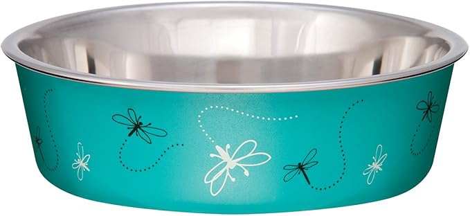 Loving Pets Bella Dog Bowls- Stainless Steel Dog & Cat Bowls - Spill Proof Dog Food Bowl, Cat Bowl, Puppy Essentials & Pet Supplies Great for Home & Travel (Medium 20-35 lbs, Dragonfly)