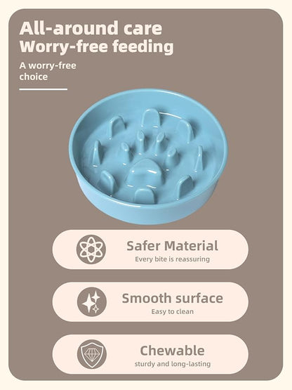 Dog Slow Feeder Bowl, Round Ceramic Pet Food Bowl for Medium Breed, Fun Raised Dog Bowls to Slow Down Eating (Turquoise)