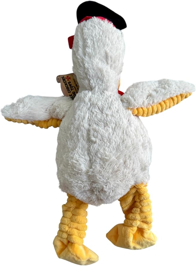 Pirate Chicken Dog Toy – 18 Inch Plush Squeaky Dog Toy with Internal Rope, Durable Crinkle Wings, Soft Stuffed Interactive Toy for Medium & Large Dogs – Funny Durable Pet Toy (White)