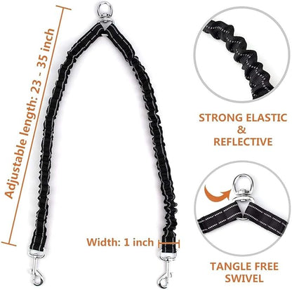 Double Dog Leash for Walking 2 Small Dogs (Up to 33 Lbs Each), Dual Retractable 9.8ft Extendable Strong Nylon Tape Pet Leash with Poop Bags, One-Handed Brake, Pause, Lock (Purple)
