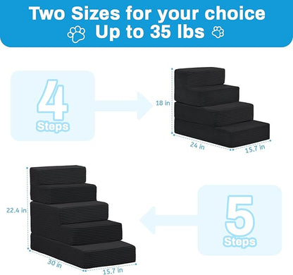 Dog Stairs for Small Dogs, 5 Step Pet Stairs for High Beds and Couch, Dog Steps for Bed Balanced 22.4" H, Foldable Pet Ramp for Large Cats Climb, Non-Slip Bottom Doggy Step, Black