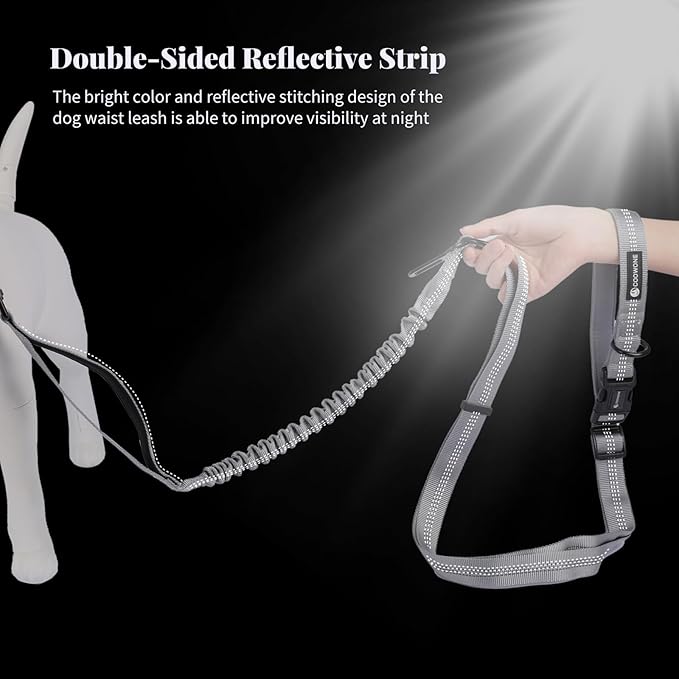 Heavy Duty Multifunctional Hands Free Dog Leash - Adjustable, Reflective Stitches, Car Safety Buckle, Waist Leash for Dog Walking, Running, Hiking - 5-7FT