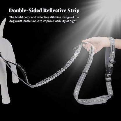 Heavy Duty Multifunctional Hands Free Dog Leash - Adjustable, Reflective Stitches, Car Safety Buckle, Waist Leash for Dog Walking, Running, Hiking - 5-7FT