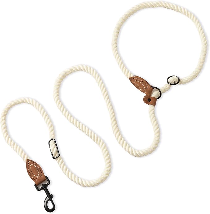 Mile High Life Hands Free Dog Leash, Crossbody Waist Leash with Genuine Leather Connection, Multifunctional Adjustable Slip Lead for Dog Walking Running (Cream, MF)