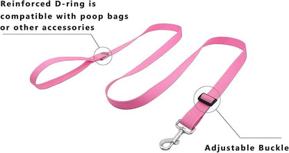 TAIAN Adjustable Nylon Dog Leash, 6 Foot Long Dog Leashes for Medium Large Dogs Pink