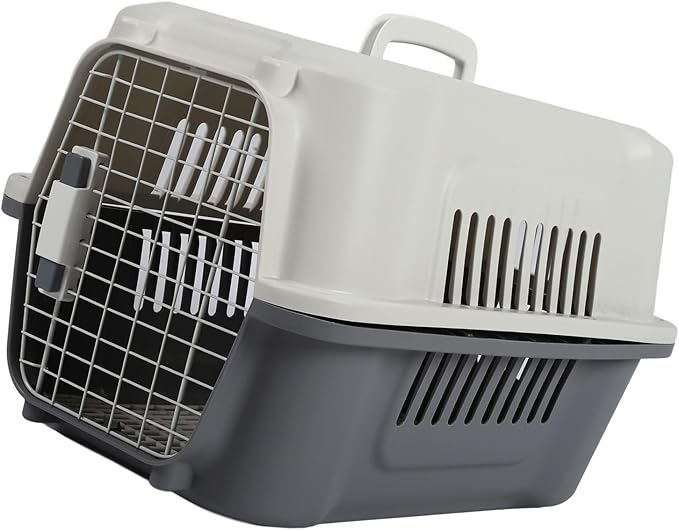 FILFEEL Lockable Hard Plastic Dog Carrier with Ventilated Design, Spacious Travel Pet Carrier for Small Dogs and Cats - Foldable Handle for Easy Carrying