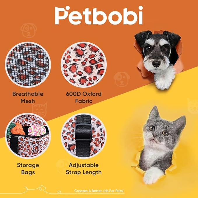 Petbobi Small Dog Car Seat, Dog Car Booster Seat for Small Medium Dogs 5-15 lbs, Foldable Front Seat Safety with Sturdy PVC Tube Frame, Breathable Mesh, Leopard Print