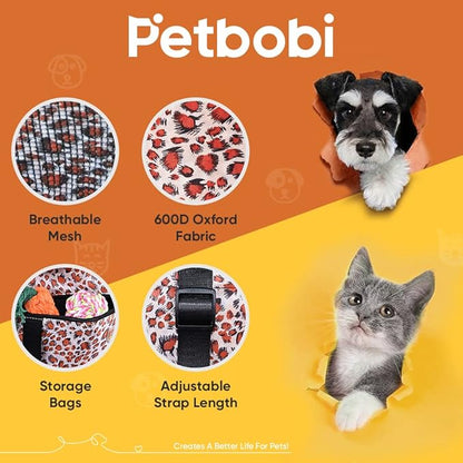Petbobi Small Dog Car Seat, Dog Car Booster Seat for Small Medium Dogs 5-15 lbs, Foldable Front Seat Safety with Sturdy PVC Tube Frame, Breathable Mesh, Leopard Print