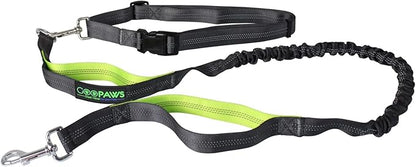 JESPET Hands Free Dog Leash for Running, Walking, Hiking Jogging for Medium & Large Dogs up to 150lbs, Durable Dual Handle Waist Leash with Reflective Bungee and Adjustable Waist (Green)