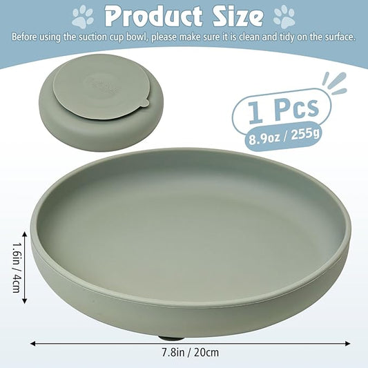 BNOSDM Silicone Cat Bowl Non-Slip Cat Food Plate Flat Dog Bowls with Suction Cup Shallow Puppy Food and Water Dish for Small and Medium Pets (Gray Green)