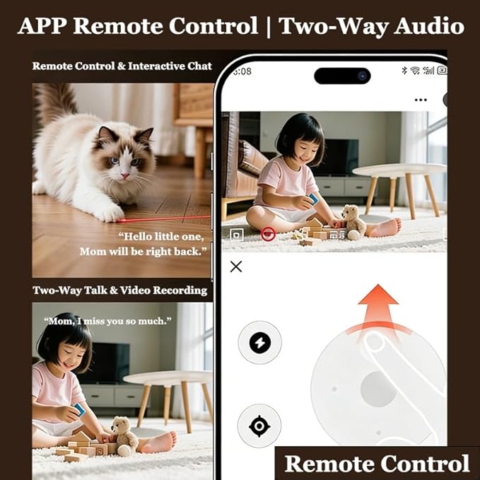 Home Pet Camera Robot with AI - Movable 1080P,Battery-Operated, Night Vision,2-Way Talk, Remote Interaction with App Control Camera for Dog Cat Kids