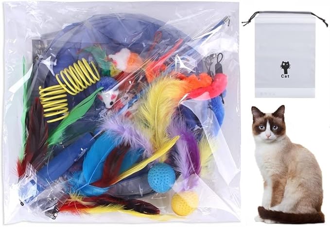 N\C NC LEPOO 14 PCS Cat Toys Kitten Toys Assortments,Variety Catnip Toy Set Including 2 Way Tunnel,Cat Feather Teaser,Catnip Fish,Mice,Colorful Balls and Bells for Cat,Puppy,Kitty