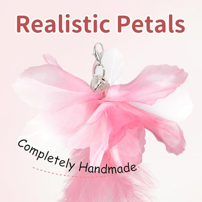 SONGWAY Cat Wand Toys for Indoor Cats - Cat Toy Set with Retractable Teaser Wand and 6 PCS Fairy Feather Toy Refills, Dragonfly Tassel Plush Cat Toys Interactive, Pink