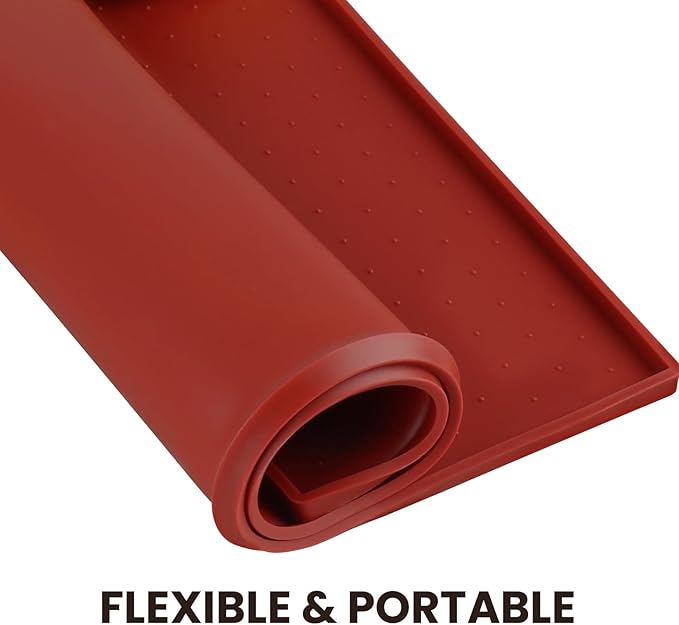 VIVAGLORY Dog Bowl Mat Grippymat Pet Food Mat, Waterproof Washable Nonslip Silicone for Pet & Cat, Food and Water Placemat with Lip & Raised Edges for Indoor Floor, S, Burgundy