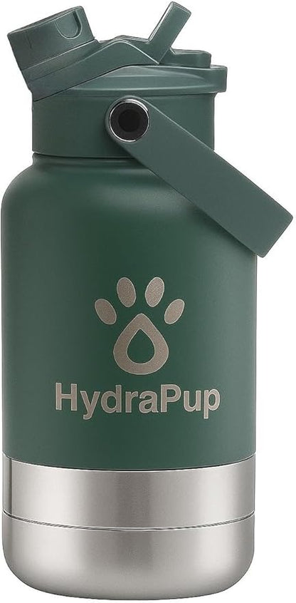 32oz Insulated Water Bottle with Dog Bowls – Human & Pet Shared Use, Stainless Steel Leakproof Travel Bottle (Forest Green)