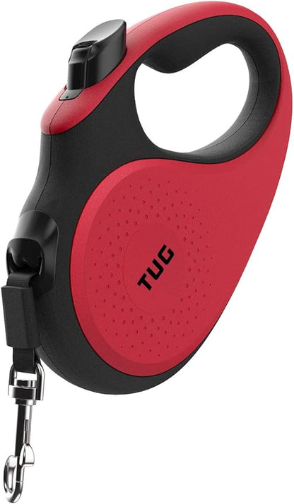 TUG 360° Tangle-Free Retractable Dog Leash with Anti-Slip Handle | 16 ft Strong Nylon Tape | One-Handed Brake, Pause, Lock (Large, Red)