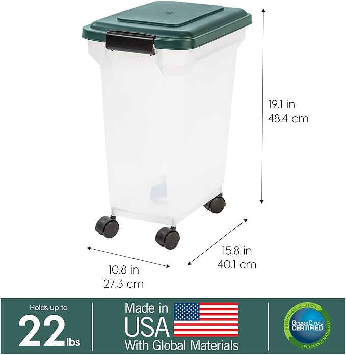 IRIS USA, Inc. Remington Airtight Pet Food Storage Container, 22-Pounds, Hunter Green