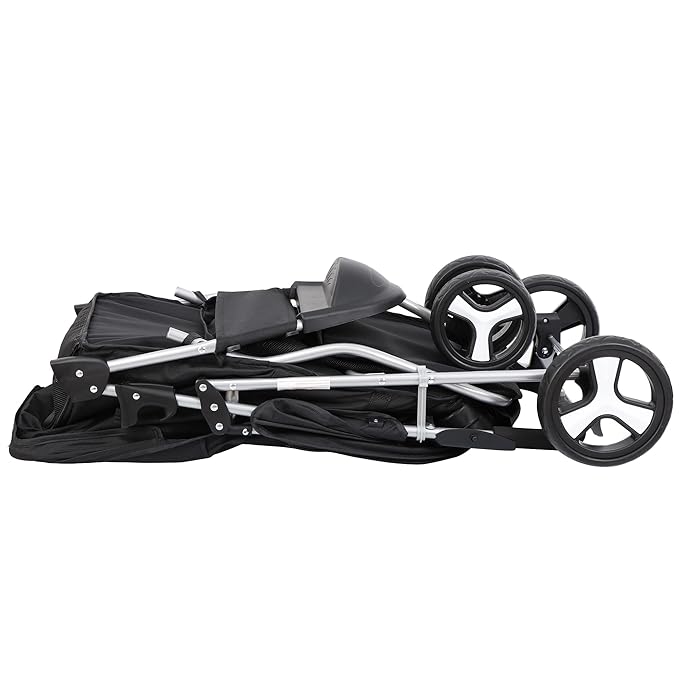 ZENY Foldable Pet Stroller, Cat/Dog Stroller with 3 Wheel, Pet Strolling Cart, Dog Travel Carrier with Storage Basket + Cup Holder, Black