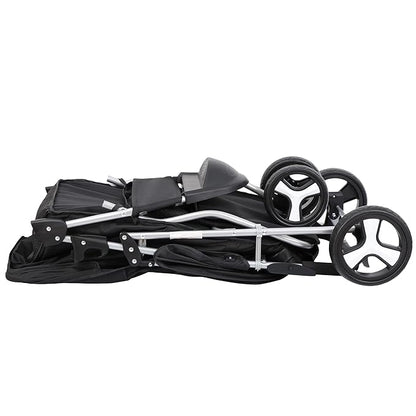 ZENY Foldable Pet Stroller, Cat/Dog Stroller with 3 Wheel, Pet Strolling Cart, Dog Travel Carrier with Storage Basket + Cup Holder, Black