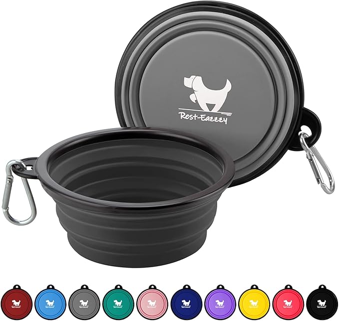 Collapsible Dog Bowls for Travel, 2-Pack Dog Portable Water Bowl for Dogs Cats Pet Foldable Feeding Watering Dish for Traveling Camping with Carabiners, BPA Free (Grey&Black, Small (Pack of 2))