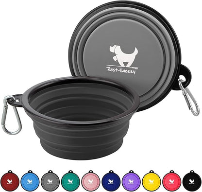 Collapsible Dog Bowls for Travel, 2-Pack Dog Portable Water Bowl for Dogs Cats Pet Foldable Feeding Watering Dish for Traveling Camping with Carabiners, BPA Free (Grey&Black, Small (Pack of 2))