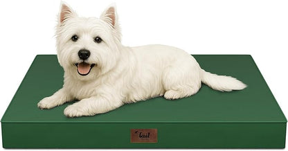 Outdoor Dog Bed for Small Dogs & Cats, Waterproof Dog Crate Mat Orthopedic Egg Crate Foam with Washable Removable Oxford Cover, Dark Green