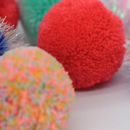 14-Pack Cat Toys Balls - No Bells Quiet Interactive Toys, Soft Pom Poms & Sparkle Balls for Kittens & Adult Cats, Safe for Batting Chasing (7 Sparkle Fuzzy Balls+ 7 Yarn Balls)