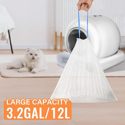 Cat Litter Bags, 80 Pieces Litter Box Liners for Automatic Cat Litter Box Self Cleaning, 4 Rolls 18 x 18 inches Robot Drawstring Bags, White
