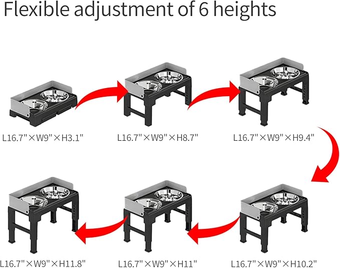 PAKEWAY Elevated Dog Bowls, Spill Proof, Tiltable Pet Feeder with 1 Stainless Steel Bowl &1 Stainless Steel Slow Feeder Bowl, 6 Height Adjustable Raised Dog Bowls Stand for Medium Large Dogs