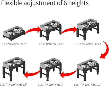PAKEWAY Elevated Dog Bowls, Spill Proof, Tiltable Pet Feeder with 1 Stainless Steel Bowl &1 Stainless Steel Slow Feeder Bowl, 6 Height Adjustable Raised Dog Bowls Stand for Medium Large Dogs
