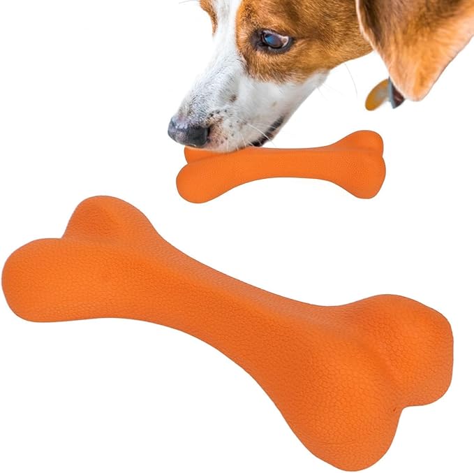 Rubber Dog Toy, Tough Dog Bone Toy Durable Dog Chew Toy Hard Rubber Bone for Dogs Indestructible Dog Toys Dental Dog Toy for Teeth(S-Orange)