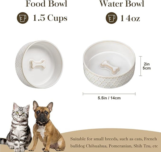 MALACASA Ceramic Dog Food Bowl, 1.5 Cups or 14oz Dog Food Water Dish for Small Breeds, Cats Pet Bowl Dishwasher & Microwave Safe, Honeycomb, Series Lydia