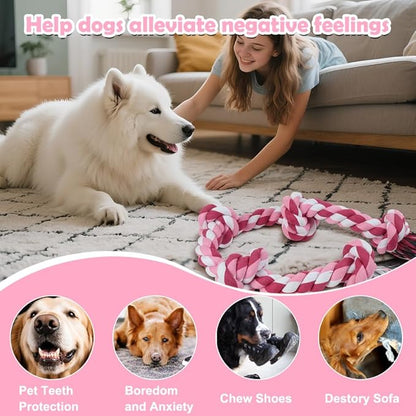 SZEE Dog Rope Toy for Large Dogs, 37 Inch 5 Knots, Tug of War Rope for Large Breeds, for Energy Release & Boredom Relief, Valentine’s Day Pet Toy (Red & Pink)