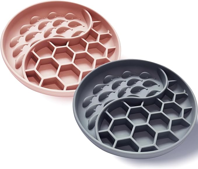 Slow Feeder Dog Bowls,Fun Dog Feeding Bowls with Suction Cups, Anti-Choking, Non-Slip Design, Reduces Boredom, Anxiety,Overeating, Ideal for Medium to Small Dogs & Cats (Pink+Grey)