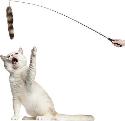 EVTSCAN Interactive Cat Feather Toys, Cat Artificial Tail Playing Sticks Toy Pet Retractable Wand Funny Rod Interactive Toy