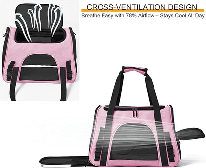 Dog Cat Carrier Soft for Small Pet Up to 16 Lbs TSA Airline Approved Travel Carrier Collapsible Puppy Car Mesh Bag 17.5 * 10.2 * 11.4 inch - Pink