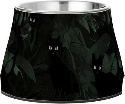 Gothic Darkness Black Cats Jungle Bowl for Dogs with Stand Stainless Steel Cats Basic Bowls for Small Pet Whisker Fatigue