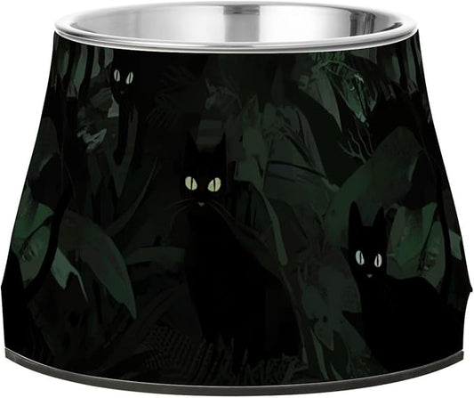 Gothic Darkness Black Cats Jungle Bowl for Dogs with Stand Stainless Steel Cats Basic Bowls for Small Pet Whisker Fatigue
