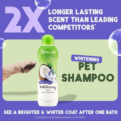 TropiClean Whitening Dog Shampoo, Whitening & Brightening, For All Coat & Color Types, Puppy Safe, Made in the USA, Cat Friendly, 20oz.