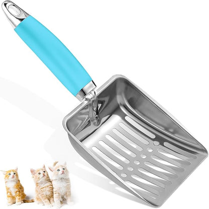 Cat Litter Scoop - Stainless Steel Metal Cat Litter Scoop-Sturdy Mesh Scooper - Mesh Shovel-Easy to Clean - Suitable for Cat Litter Box -Blue-Christmas
