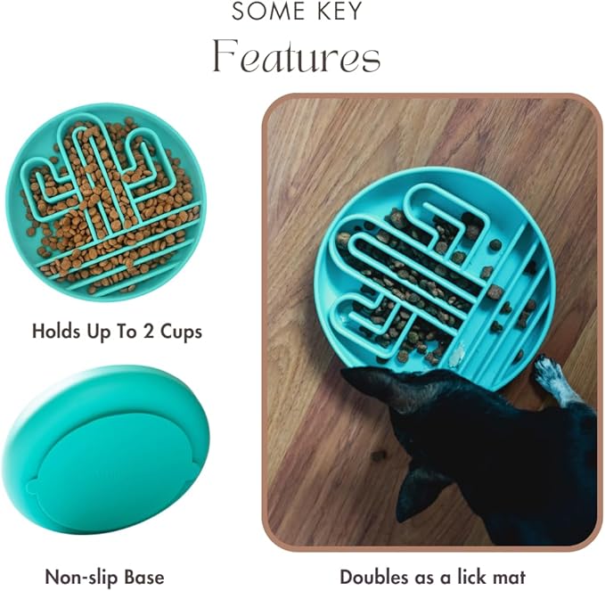 Cactus Slow Feeder Dog Bowls for Large Medium Small Breeds Silicone Non Slip Puzzle Bowl Puppy Essentials