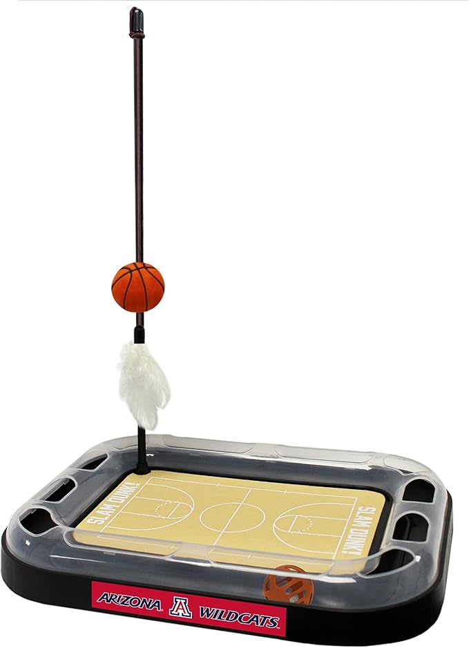 Cat Scratch Toy NCAA Arizona Wildcats Reversible Basketball Court Felt/Cardboard Cat Scratcher. Interactive Cat Ball Bell in Tracks. 6-in-1 CAT Toy: Cat Wand Poll with Catnip-Filled Plush Basketball