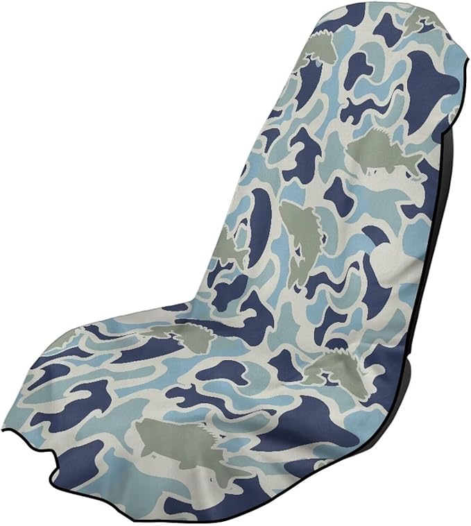 SEANATIVE Fish Camo Car Seat Cover Sweat Towel with Storage Bag for Front Seats in Cars, Trucks, SUVs – Universal Seat Liner, Easy Install, Washable, Breathable Fabric