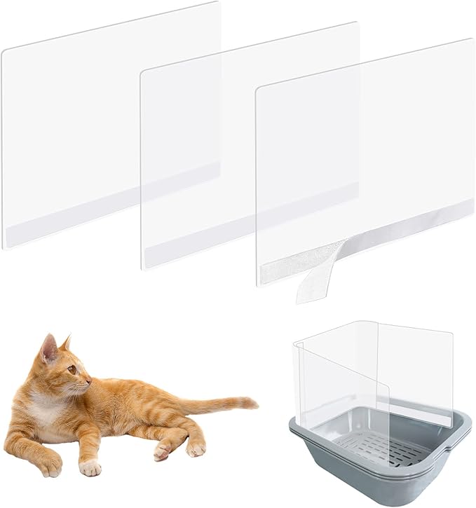 3 Pcs Cat Litter Box Splash Guard Pee Shields - Anti-Splashing Reusable High Sided Cat Toilet Training Kit for Open Top Litter Pan