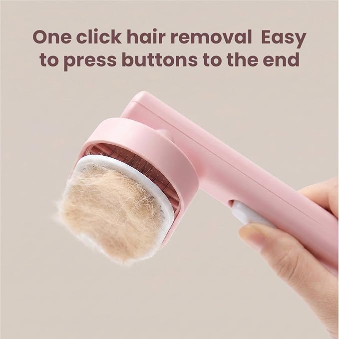 Cat Brush Self Cleaning Pink, Ergonomic Handle Slicker Brush with Release Button, Pet Hair Remover for Cats and Dogs Loose Undercoat