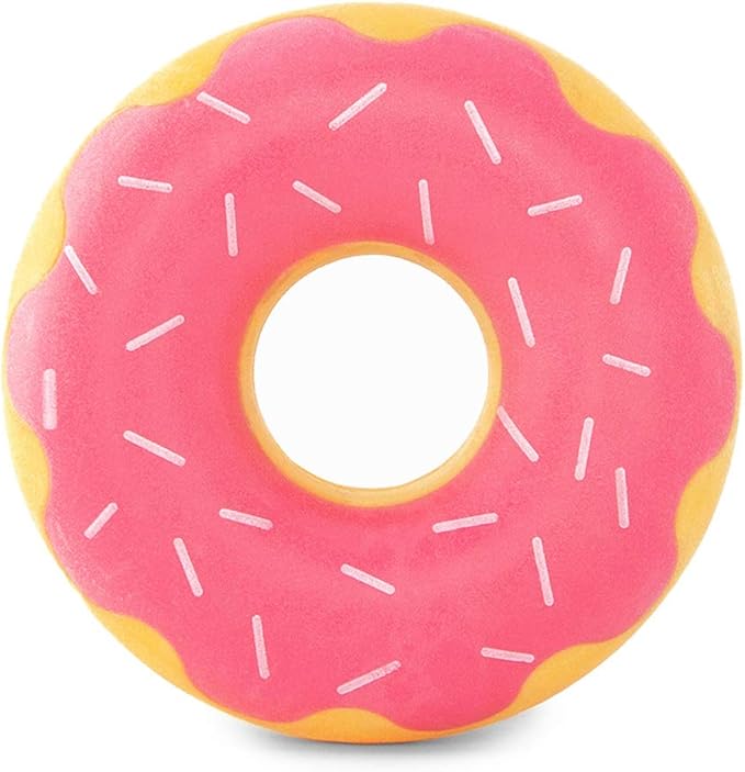 ZippyPaws ZippyTuff Dog Chew Toy - Durable Rubber Chew Ring Toy, Puppy Teething Toys, Tough & Squeaky Toys for Small, Medium, & Large Dogs, Flexible TPR Material - Strawberry Donut